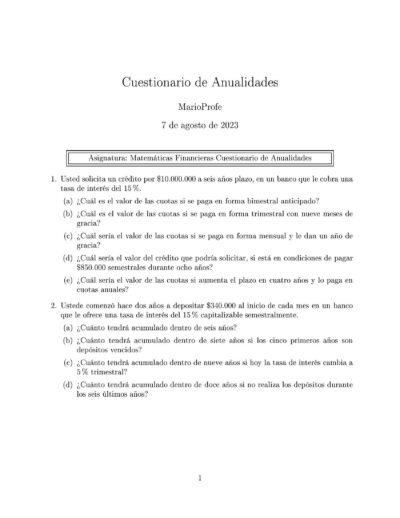 Ejercicios Resueltos de Finanzas Corporativas Guía 01 MarioProfe