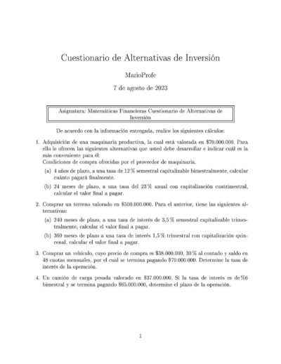 Ejercicios Resueltos de Alternativas de Inversión Guía 01 MarioProfe