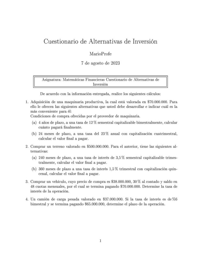 Ejercicios Resueltos de Alternativas de Inversión Guía 01 MarioProfe