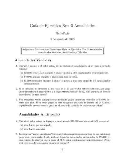 Ejercicios Resueltos de Anualidades 01: Guía 01 MarioProfe