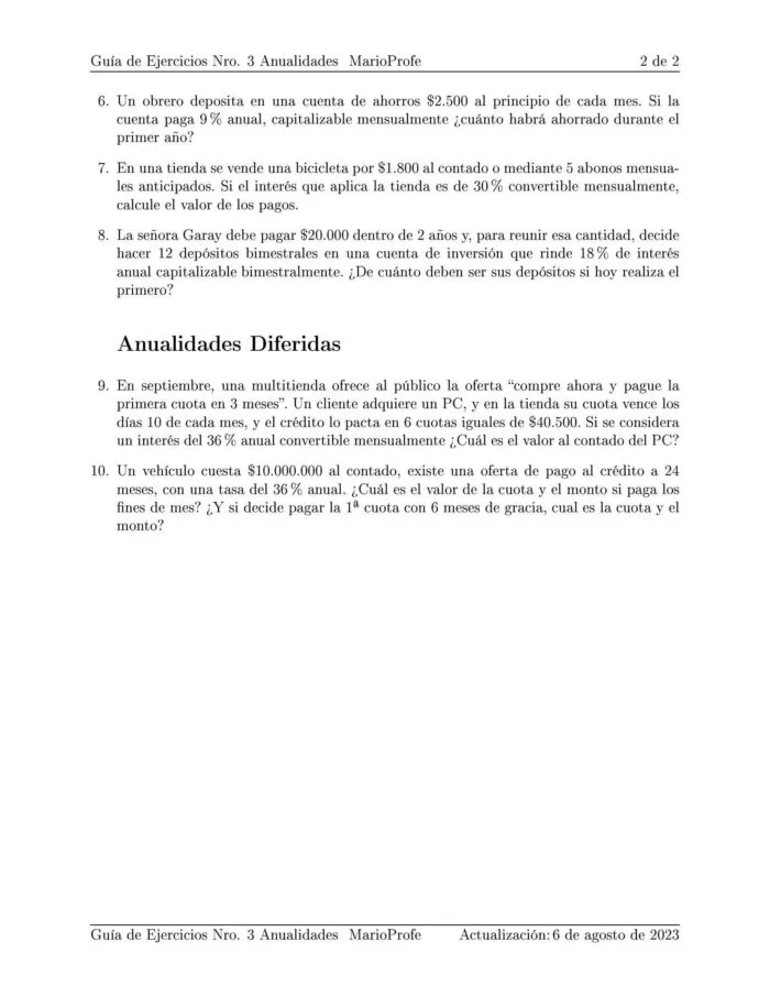 Ejercicios Resueltos Anualidades 01: Guía 02 MarioProfe