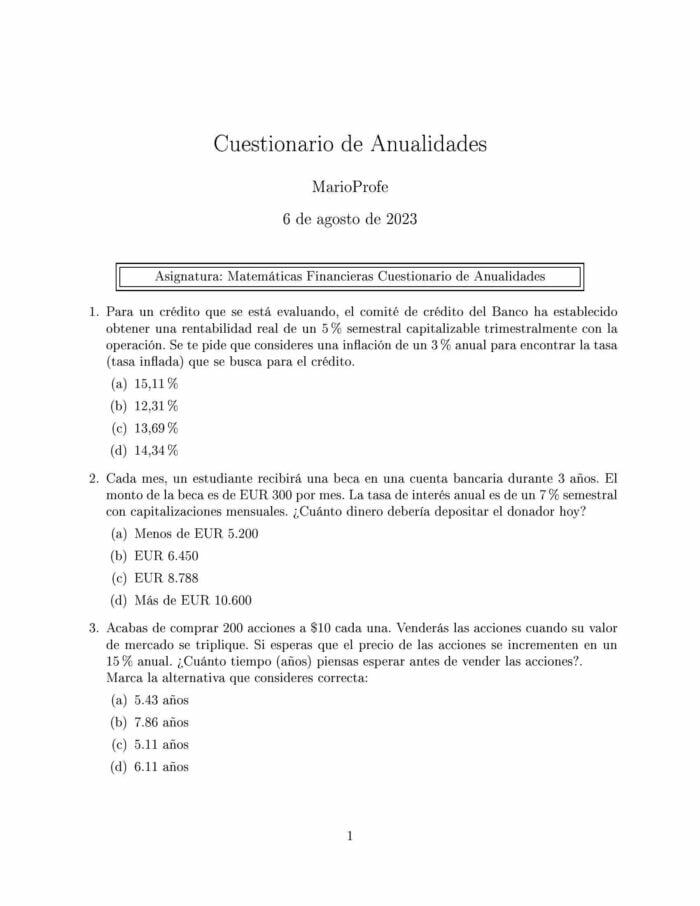 Ejercicios Resueltos de Anualidades 02: Guía 01 MarioProfe