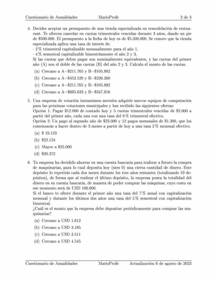 Ejercicios Resueltos de Anualidades 02: Guía 02 MarioProfe