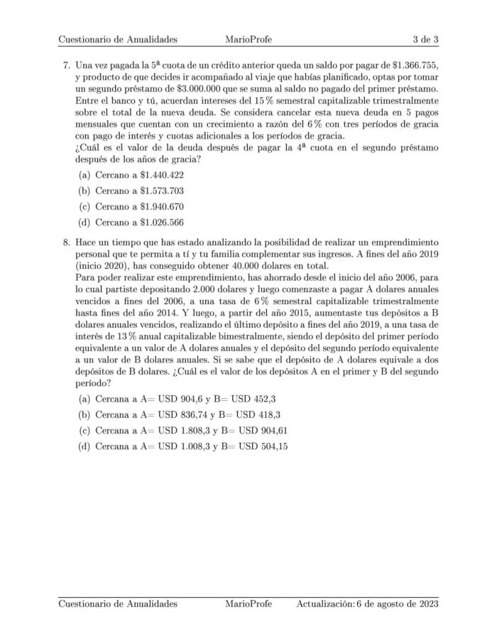 Ejercicios Resueltos de Anualidades 02: Guía 03 MarioProfe