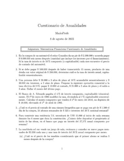 Ejercicios Resueltos de Anualidades Guía 04: A MarioProfe