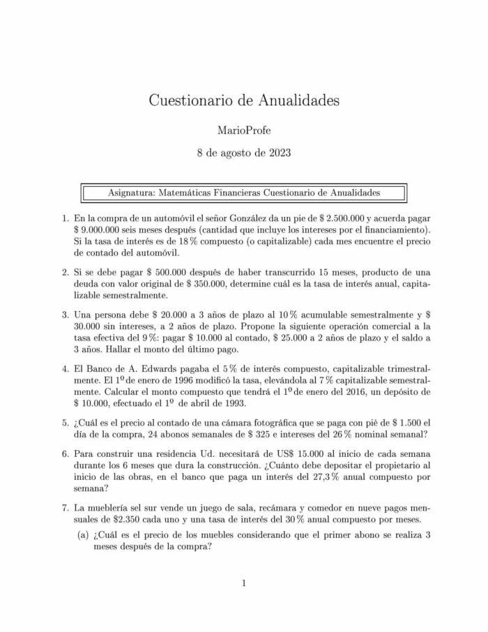 Ejercicios Resueltos de Anualidades Guía 04: A MarioProfe