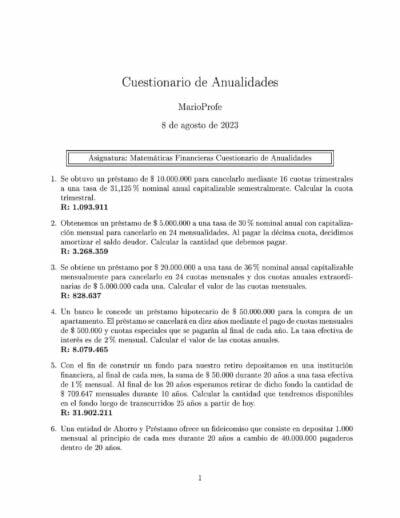 Ejercicios Resueltos de Anualidades Guía 05: A MarioProfe