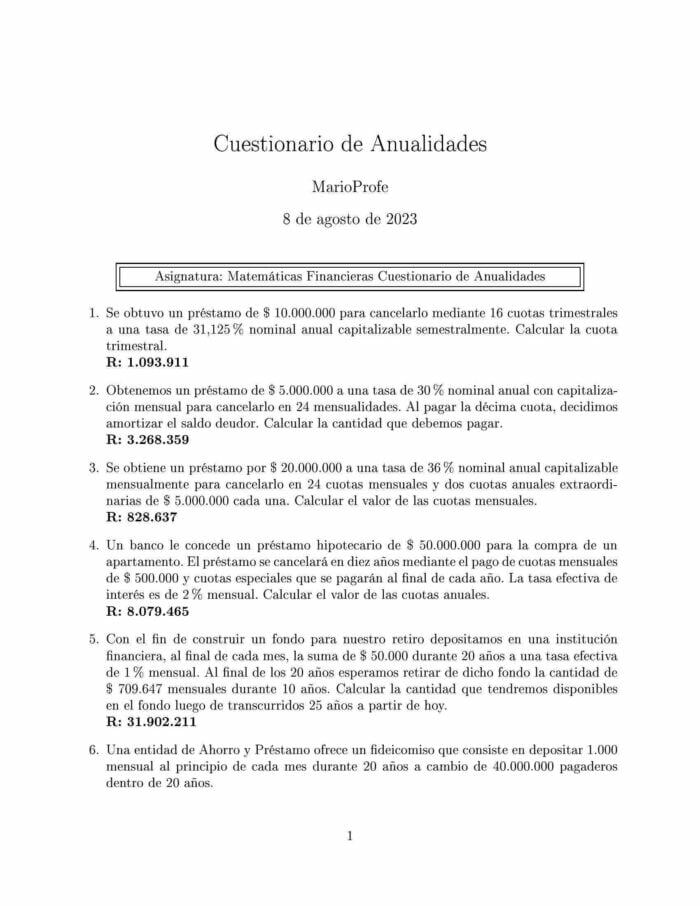 Ejercicios Resueltos de Anualidades Guía 05: A MarioProfe