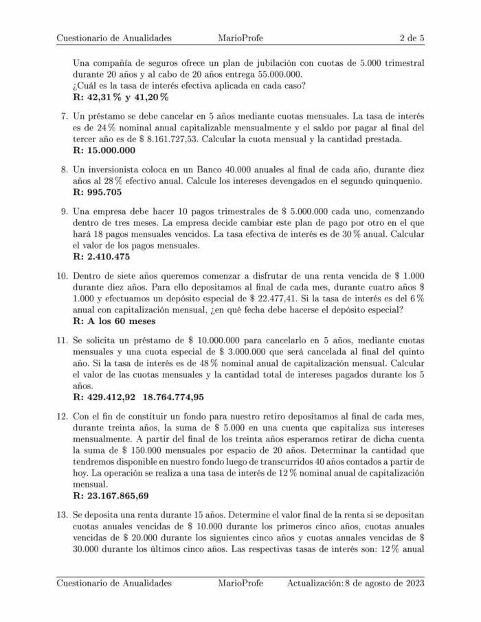 Ejercicios Resueltos de Anualidades Guía 05: B MarioProfe