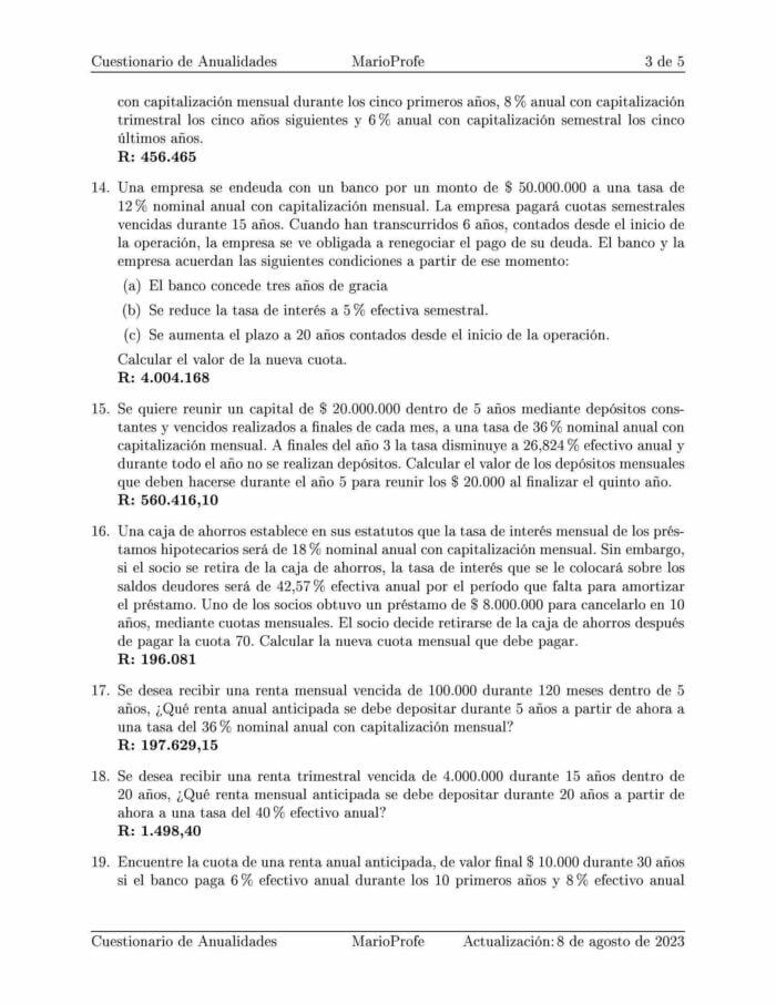 Ejercicios Resueltos de Anualidades Guía 05: C MarioProfe