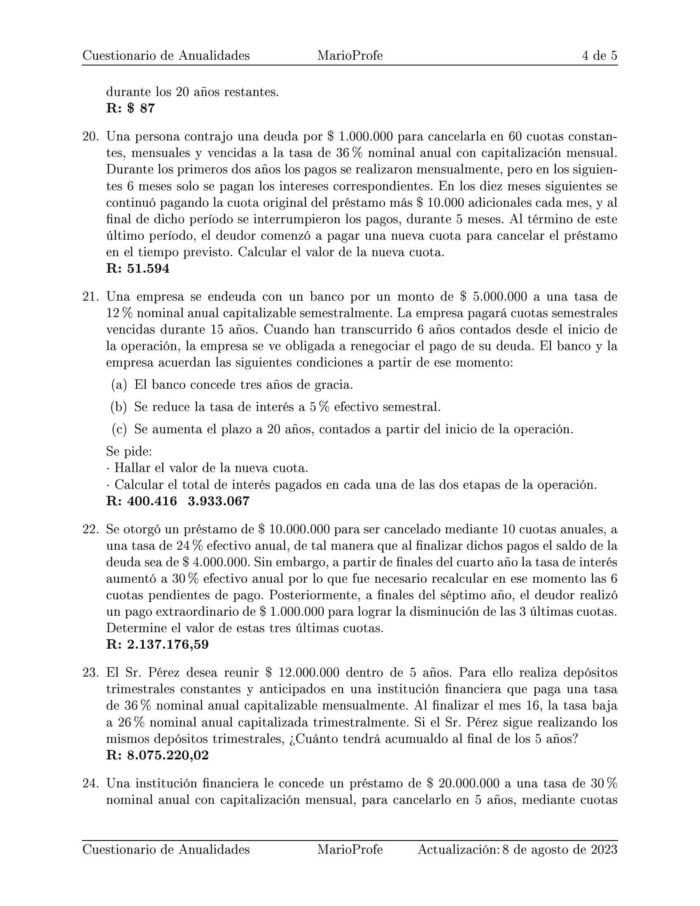 Ejercicios Resueltos de Anualidades Guía 05: D MarioProfe