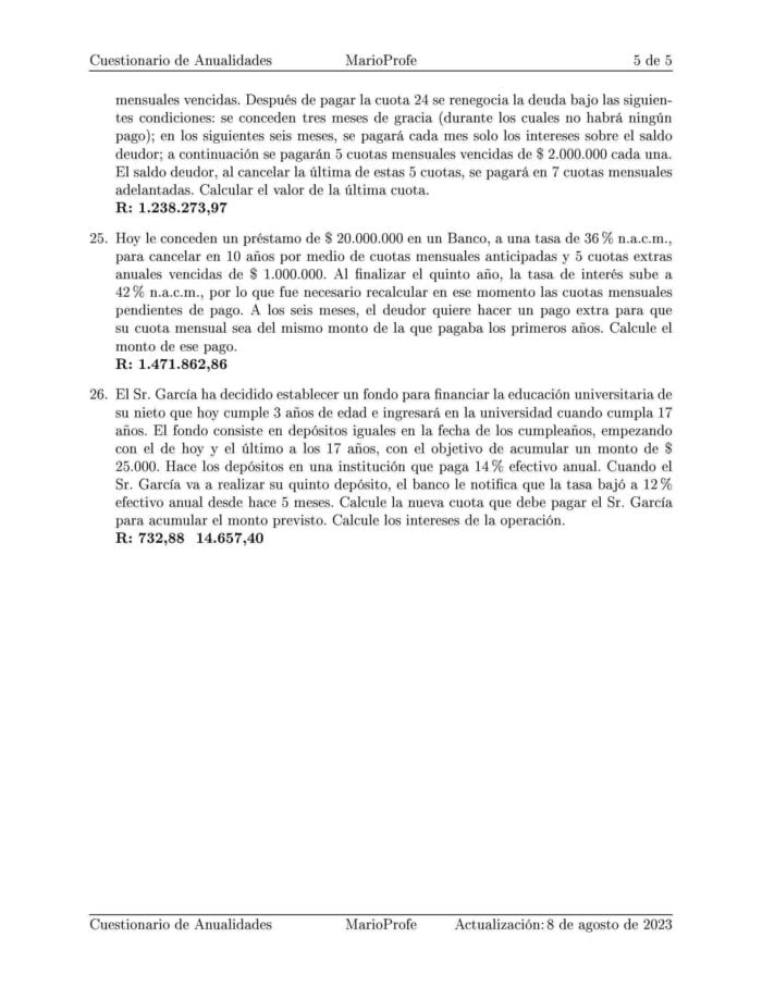 Ejercicios Resueltos de Anualidades Guía 05: E Marioprofe