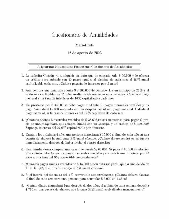 Ejercicios Resueltos de Anualidades Guía 06: A MarioProfe