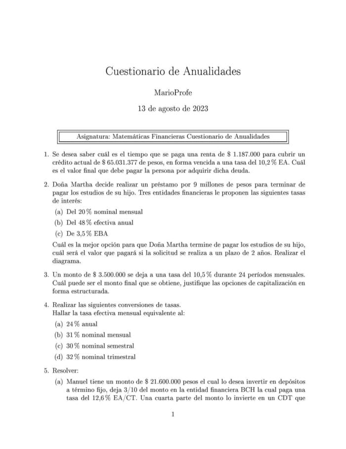 Ejercicios Resueltos de Anualidades Guía 07: A MarioProfe