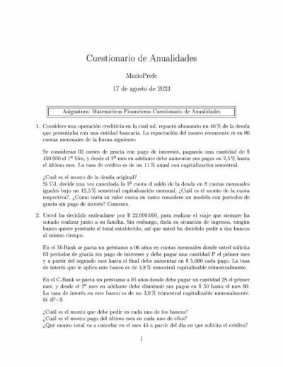Ejercicios Resueltos de Anualidades Guía 08: A MarioProfe