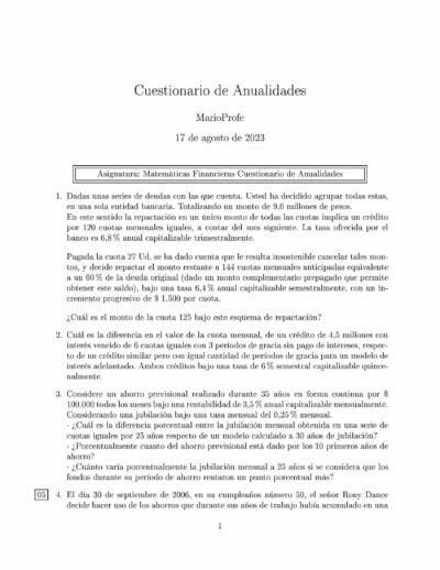 Ejercicios Resueltos de Anualidades Guía 09: A MarioProfe