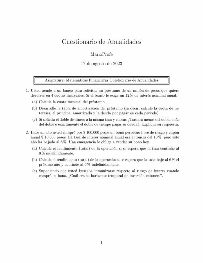 Ejercicios Resueltos de Anualidades Guía 10 MarioProfe