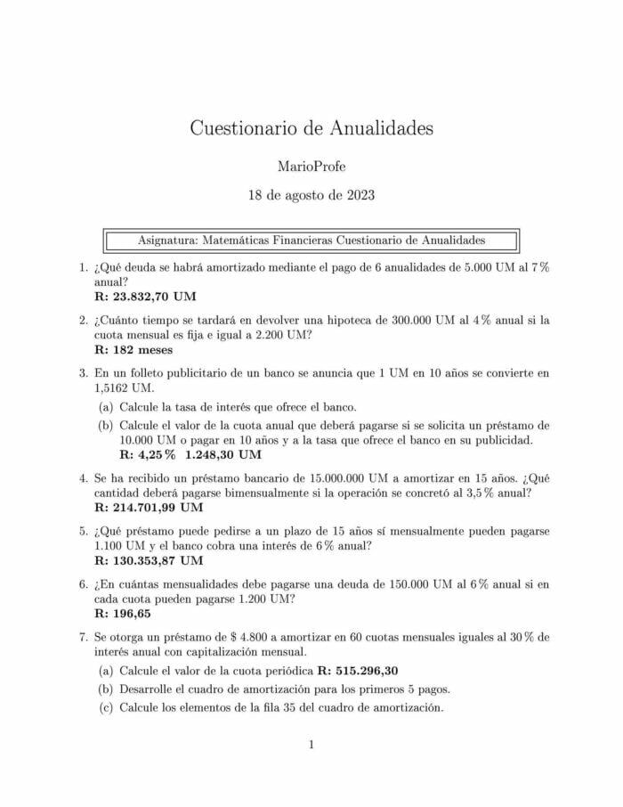 Ejercicios Resueltos de Anualidades Guía 11 MarioProfe