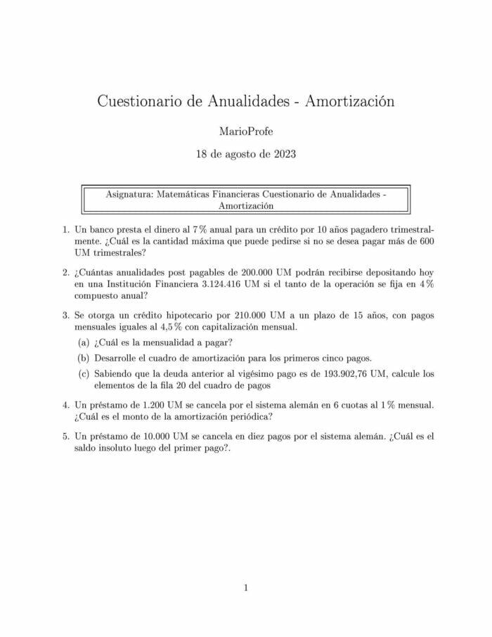 Ejercicios Resueltos de Anualidades Guía 12 MarioProfe