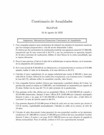 Ejercicios Resueltos de Anualidades Guía 13: A MarioProfe