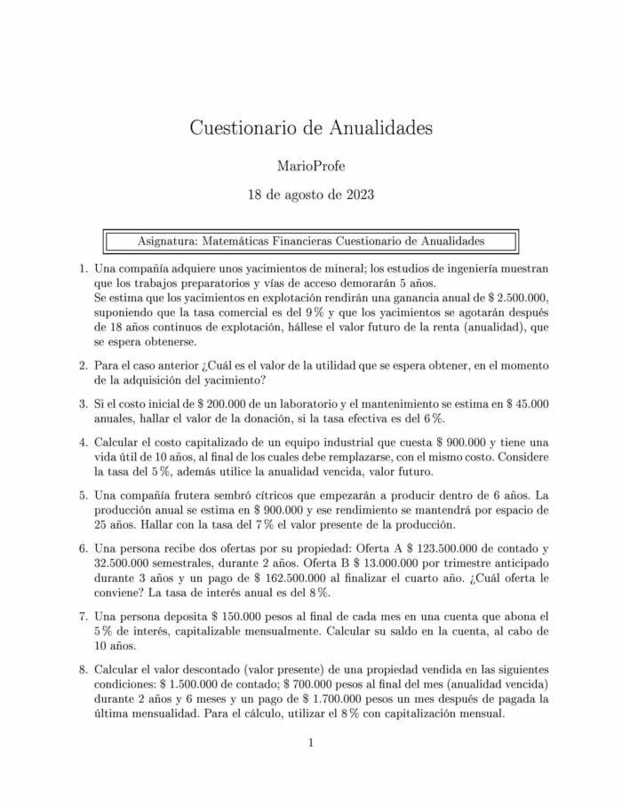 Ejercicios Resueltos de Anualidades Guía 13: A MarioProfe