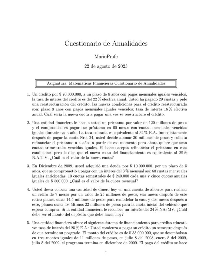 Ejercicios Resueltos de Anualidades Guía A 15 MarioProfe