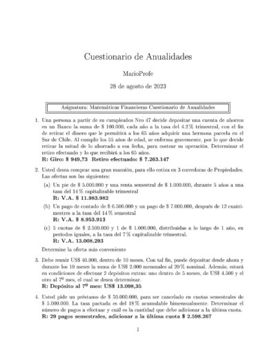 Ejercicios Resueltos de Anualidades Guía A 19 MarioProfe