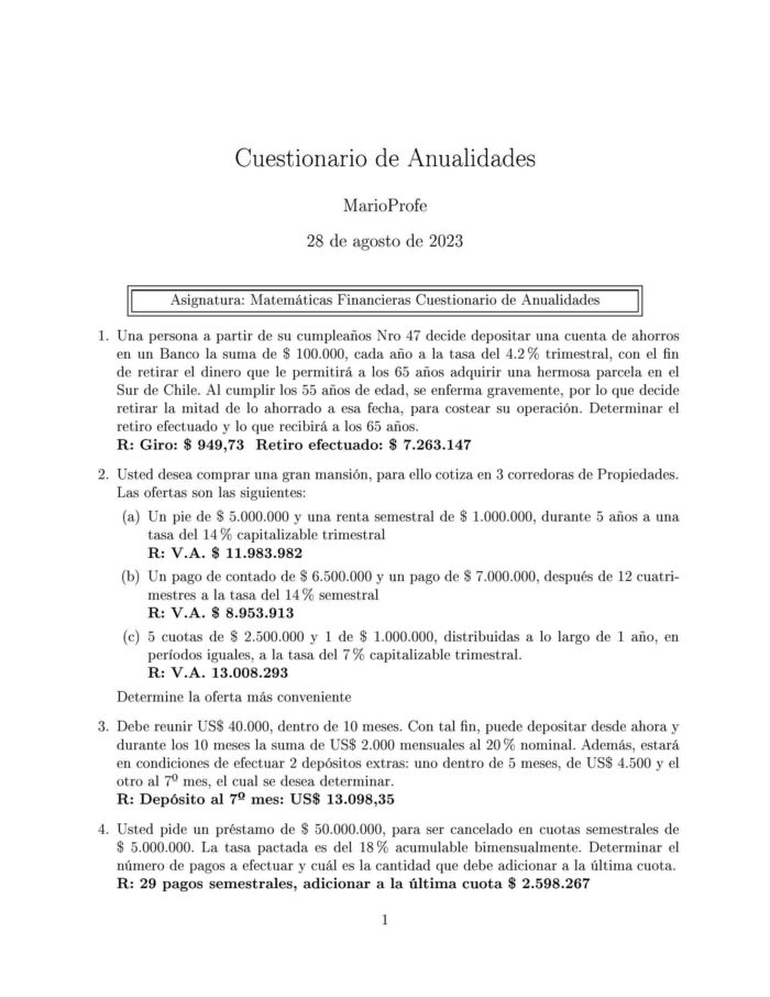 Ejercicios Resueltos de Anualidades Guía A 19 MarioProfe