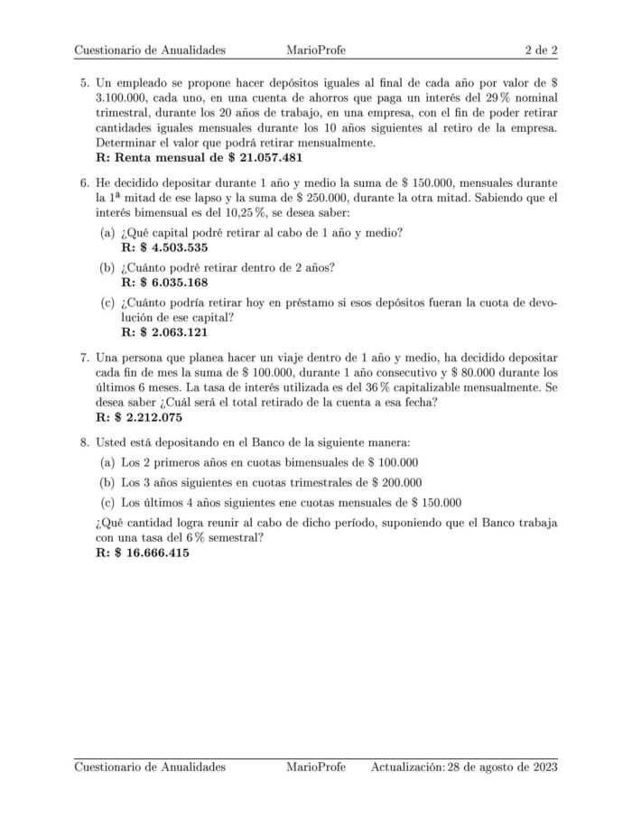 Ejercicios Resueltos de Anualidades Guía B 19 MarioProfe