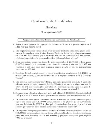 Ejercicios Resueltos de Anualidades Guía A 21 MarioProfe