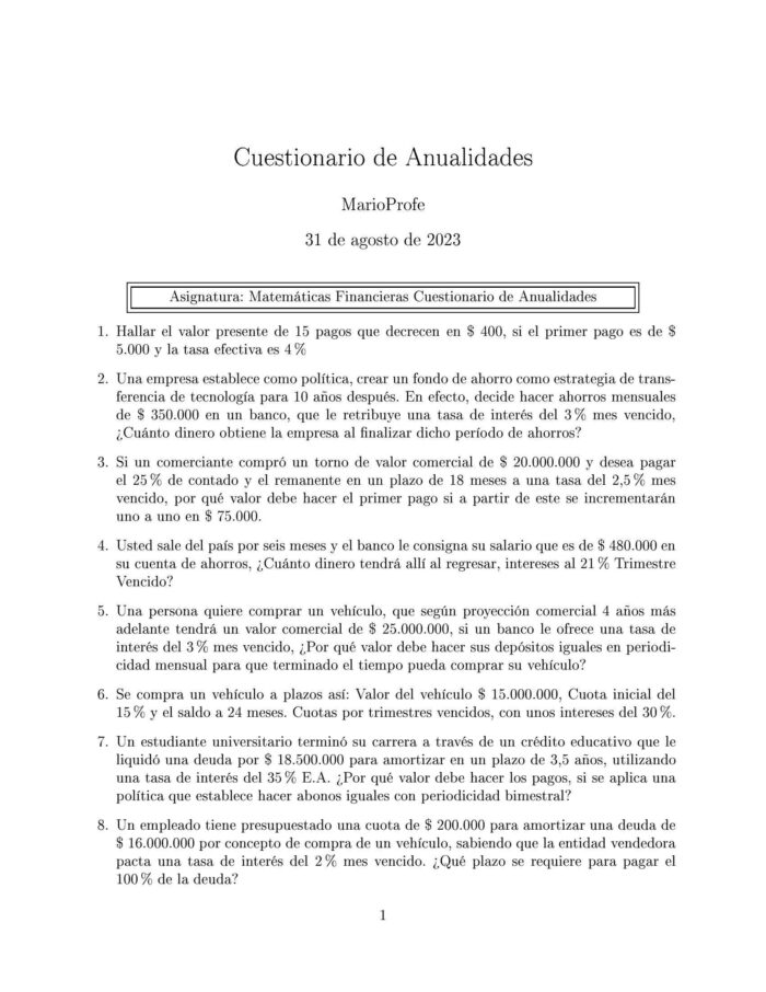 Ejercicios Resueltos de Anualidades Guía A 21 MarioProfe