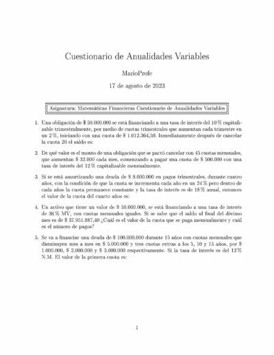Ejercicios Resueltos de Anualidades Variables Guía 01 MarioProfe