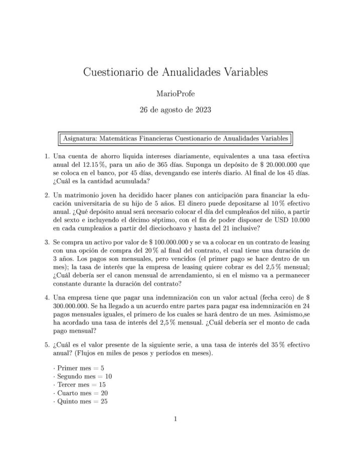 Ejercicios Resueltos de Anualidades Variables Guía A 02 MarioProfe