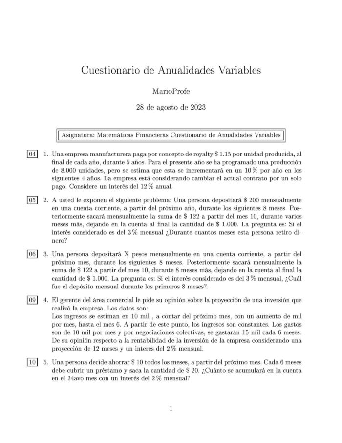 Ejercicios Resueltos de Anualidades Variables Guía A 03 MarioProfe