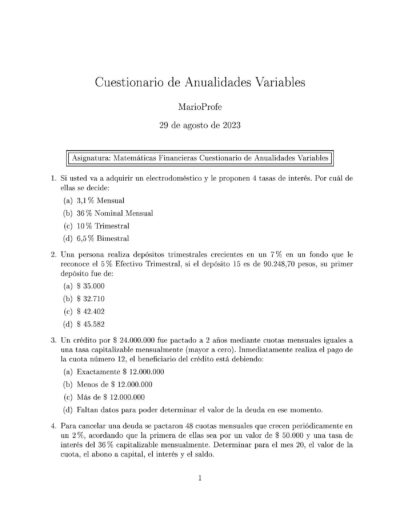 Ejercicios Resueltos de Anualidades Variables Guía A 04 MarioProfe