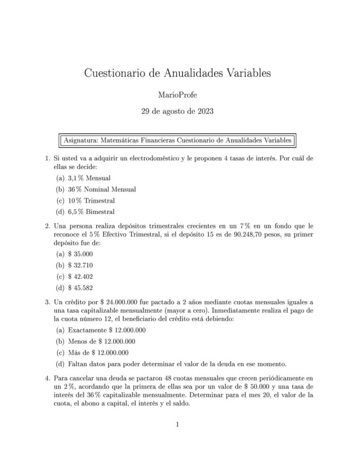 Ejercicios Resueltos de Anualidades Variables Guía A 04 MarioProfe