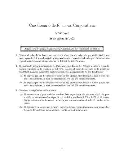 Ejercicios Resueltos de Finanzas Corporativas Guía 01 MarioProfe