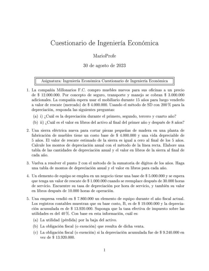 Ejercicios Resueltos de Ingeniería Económica Guía 01 MarioProfe