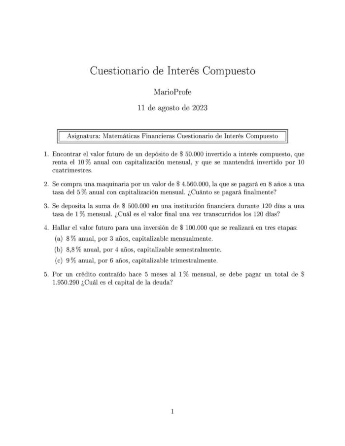 Ejercicios Resueltos de Interés Compuesto Guía 03 MarioProfe