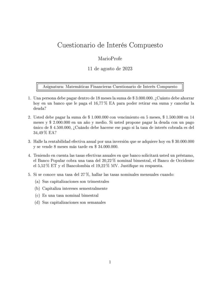 Ejercicios Resueltos de Interés Compuesto Guía 04 MarioProfe