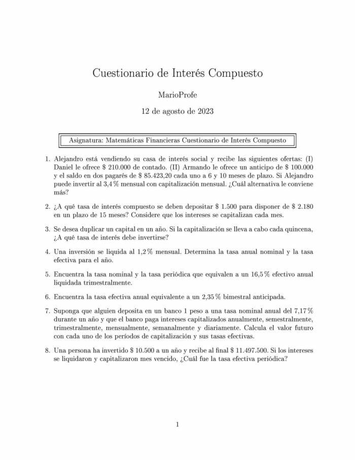 Ejercicios Resueltos de Interés Compuesto Guía 05 MarioProfe