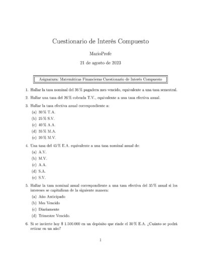 Ejercicios Resueltos de Interés Compuesto Guía 06: A MarioProfe