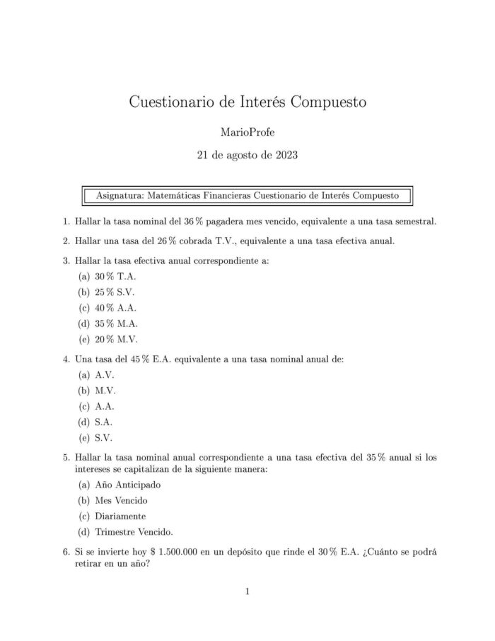 Ejercicios Resueltos de Interés Compuesto Guía 06: A MarioProfe