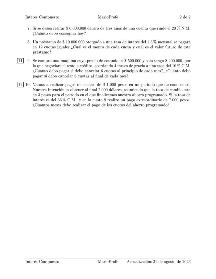 Ejercicios Resueltos de Interés Compuesto Guía 06: B MarioProfe