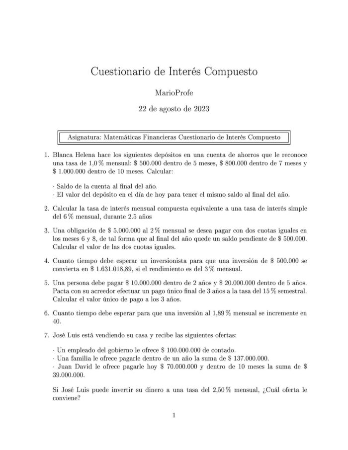 Ejercicios Resueltos de Interés Compuesto Guía A 07 MarioProfe