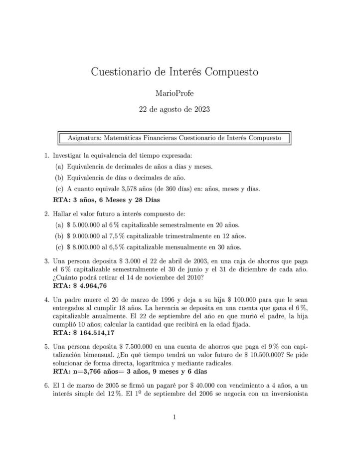 Ejercicios Resueltos de Interés Compuesto Guía A 08 MarioProfe