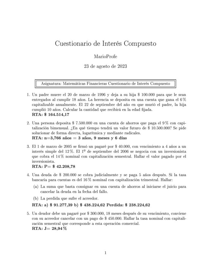 Ejercicios Resueltos de Interés Compuesto Guía 09 MarioProfe