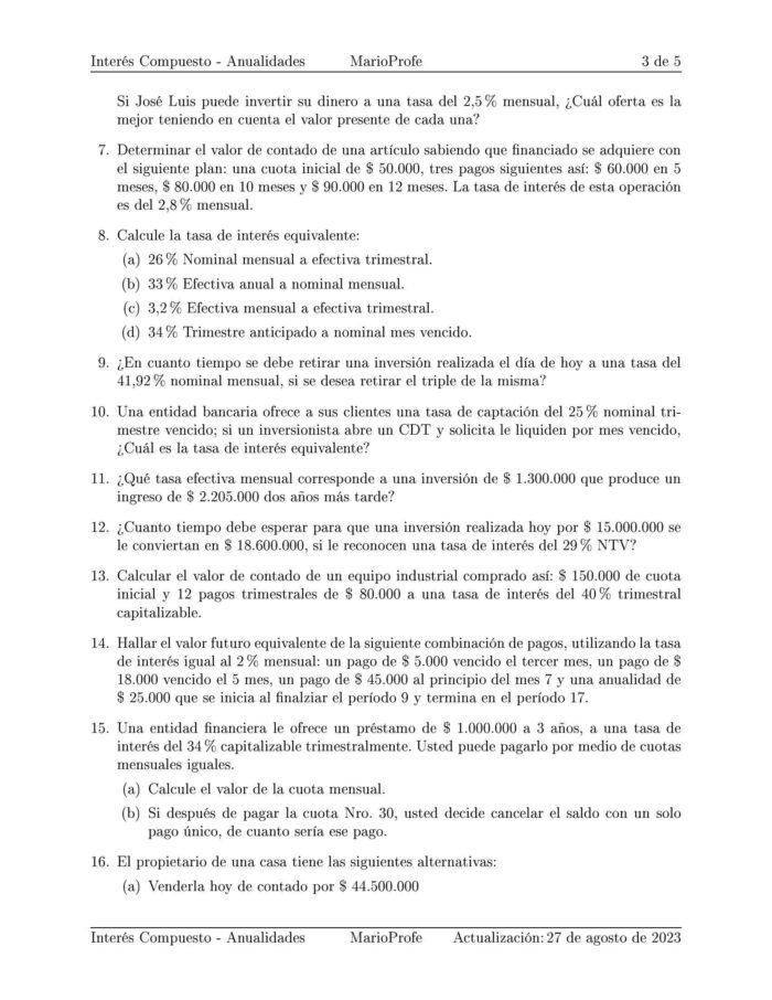 Ejercicios Resueltos de Interés Compuesto Guía C 11 MarioProfe