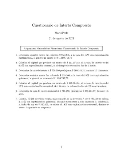 Ejercicios Resueltos de Interés Compuesto Guía 14 MarioProfe