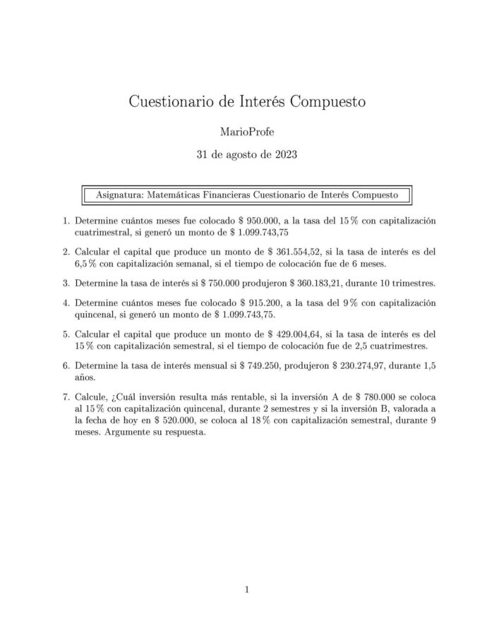 Ejercicios Resueltos de Interés Compuesto Guía 14 MarioProfe